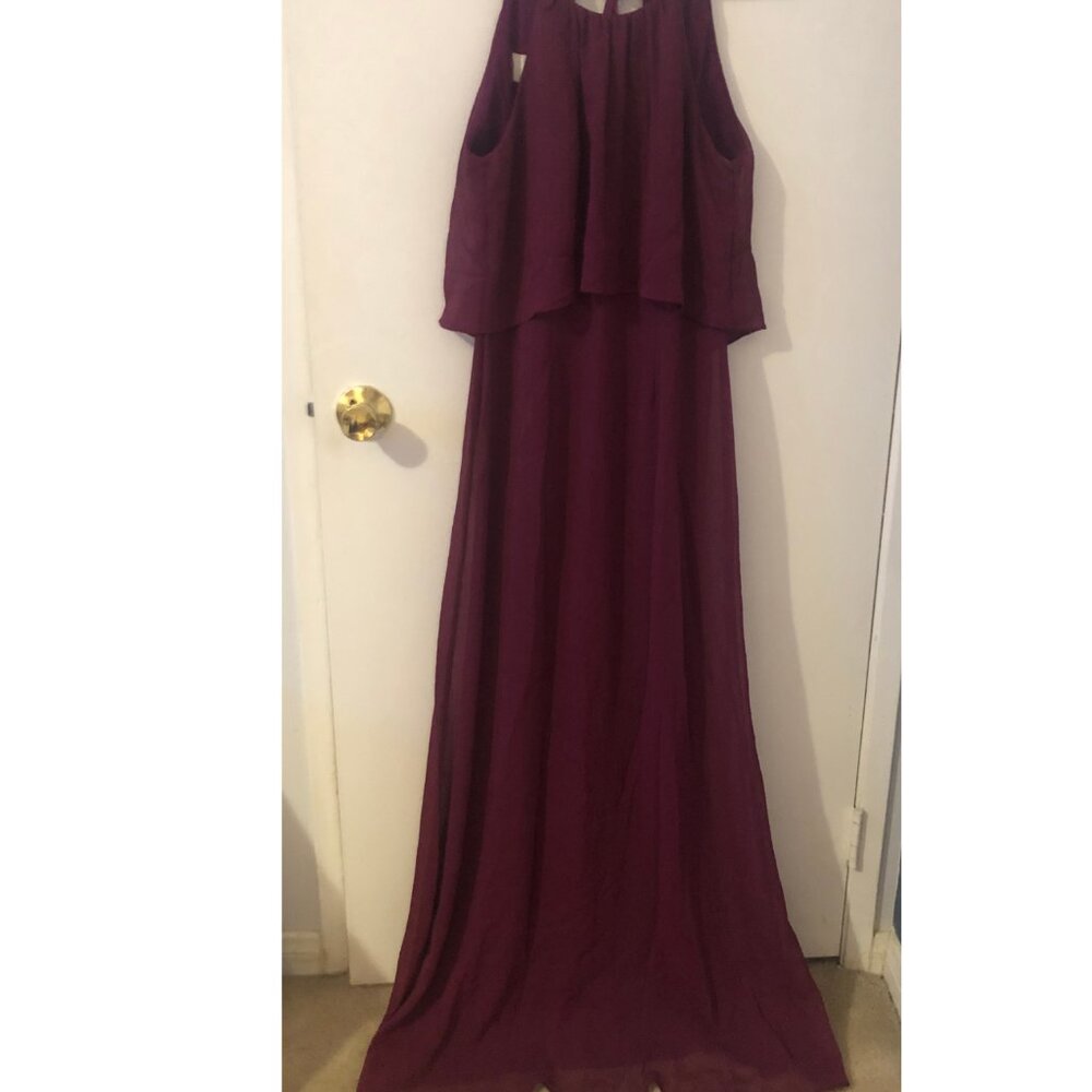 Sleeveless Wine sangria halter flowy prom evening formal long dress size 8 - Picture 3 of 9